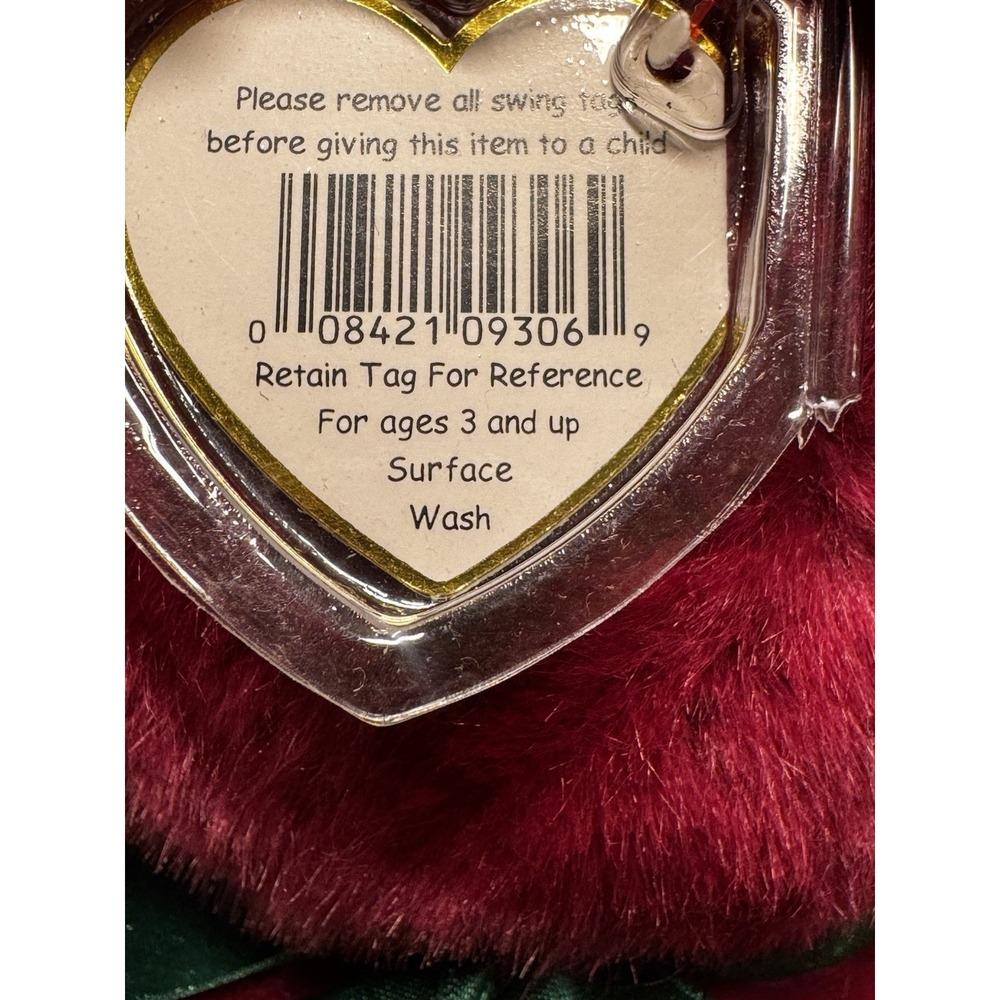 1998 Ty Beanie Buddy Teddy Cranberry Bear 14" PE Pellets Plush Korea w/ Tag - Picture 4 of 8